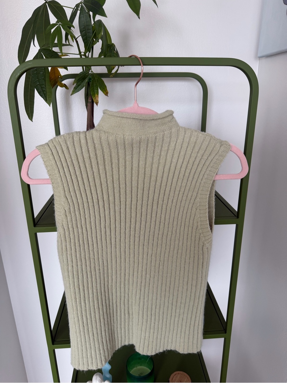 Sleeveless Ribbed Turtle Neck Sweater Tank - Sage Green